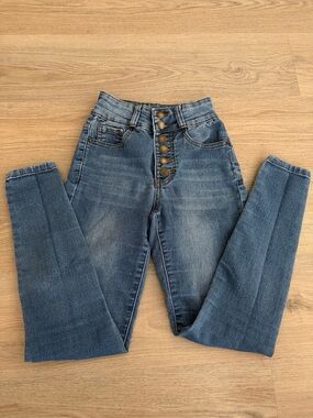 Cali 1850 High-Rise Button-Fly Women's Jeans in Medium Blue Size 0